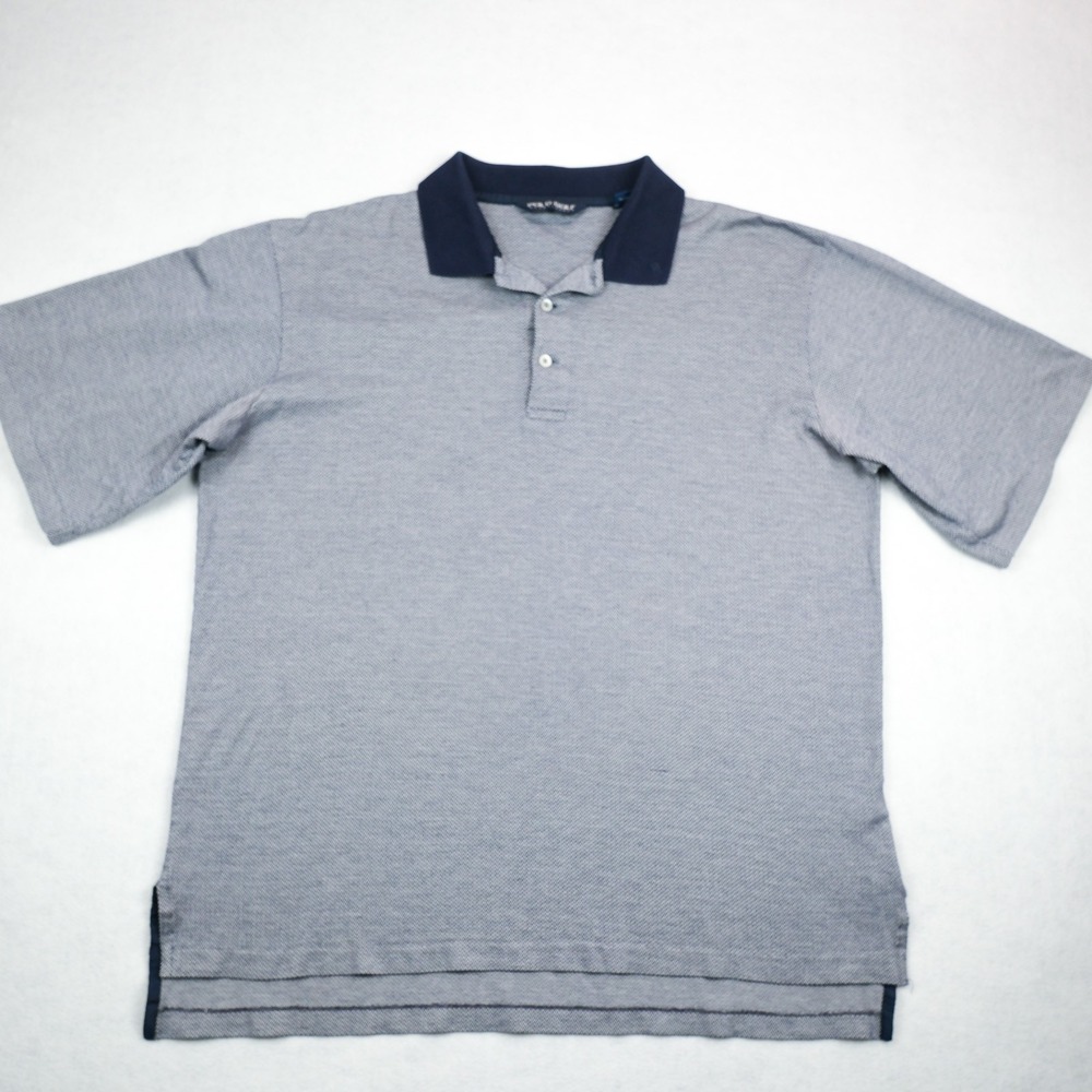 Polo Golf Ralph Lauren Polo Shirt Mens Herringbone Pima Cotton Large Blue Navy